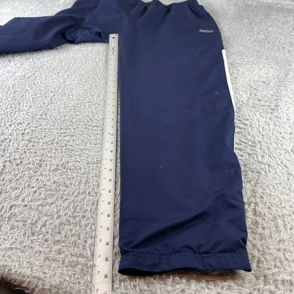 Reebok Navy Blue Athletic Track Pants Side Stripe Mens Size L Polyester